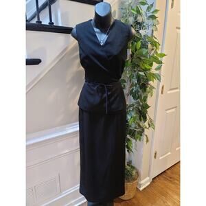 Vintage Althusser Midi Dress Women 6 Black Belted Wrap V-Neck Sleeveless Formal